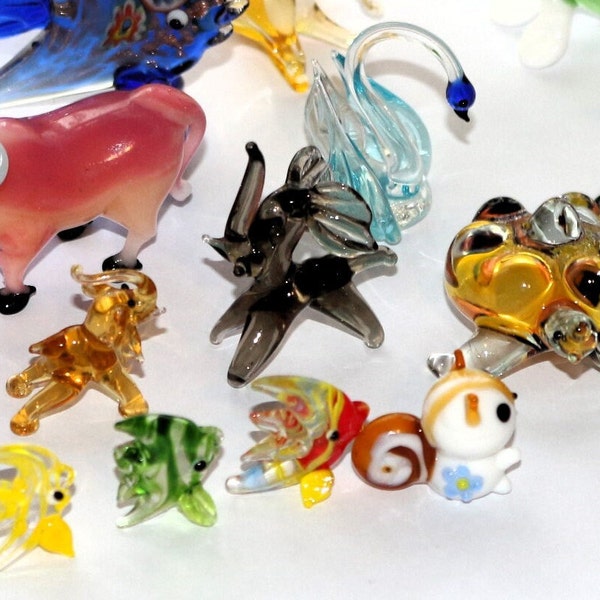 Vintage Mini Miniature Small Lampwork Glass Animals Choose Angel Fish Elephant Turtle Tortoise Snake Swan Squirrel