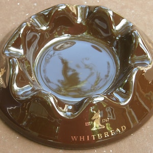 Vintage 19cm Whitbread Ale Ceramic Brown Ashtray Dish Bowl Pub Man Cave