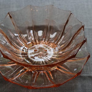 Vintage Art Deco Peach Pink Glass Serving Bowl & Undertray Plate Czech Stolzle