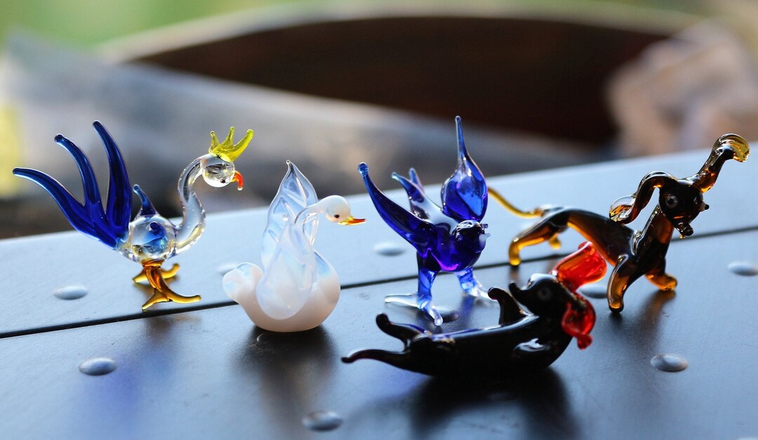 Vintage Russian Miniature Lampwork Glass Animals Murano Style