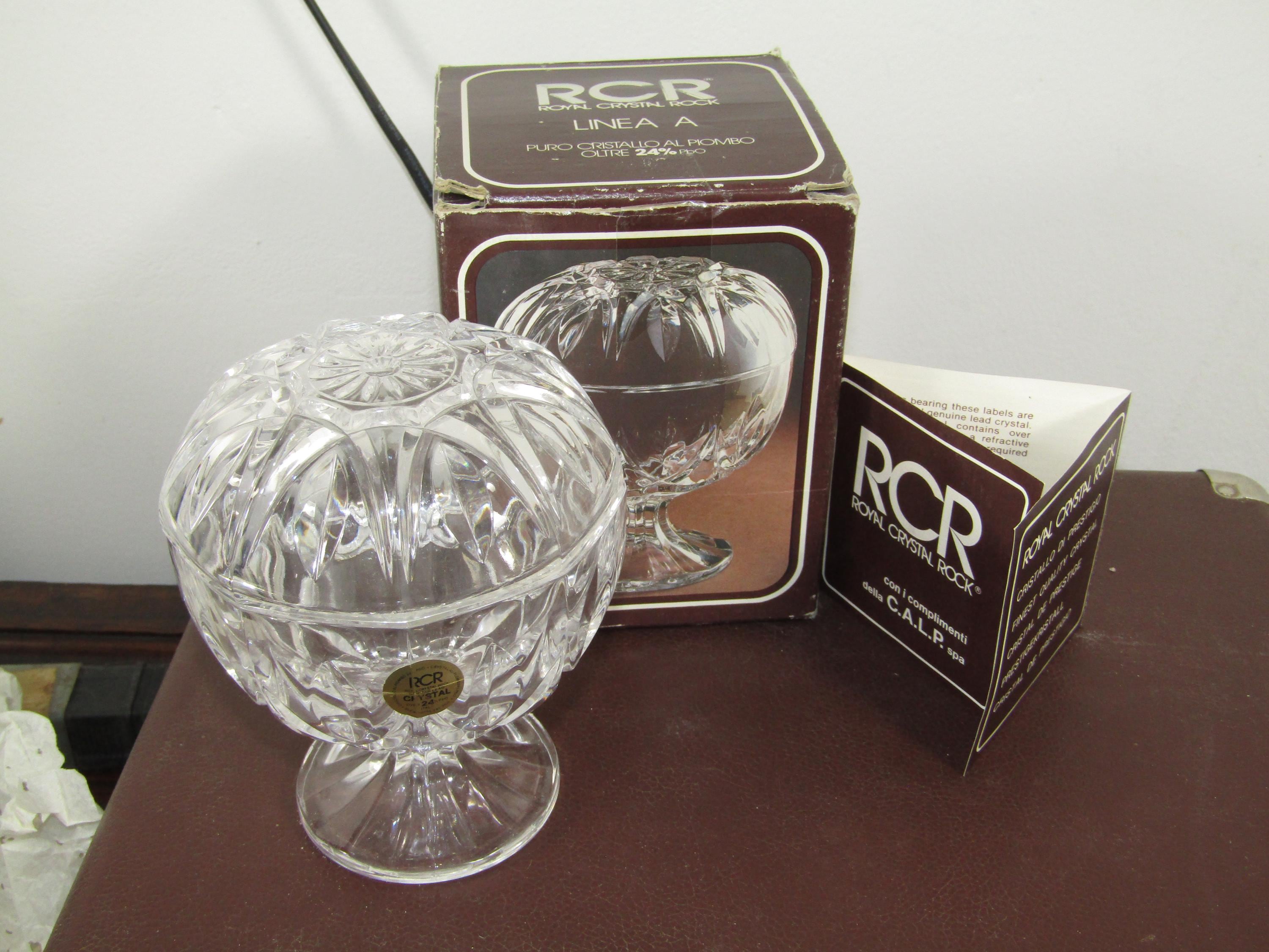 Boxed RCR Linea A 24% Lead Crystal Cut Glass Trinket Box Bowl Pot