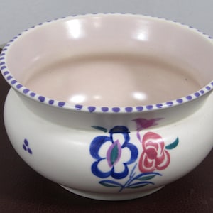 Vintage 1950s Poole Pottery Ceramic Bowl Hand Painted Floral Design signed KC