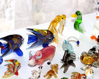 Vintage Mini Miniature Small Lampwork Glass Animals Choose Elephant Birds Goose Duck Cow Fish Swan