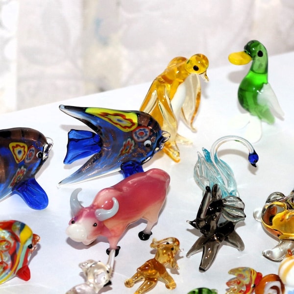 Vintage Mini Miniatur kleine Lampwork Glas Tiere wählen Elefant Vögel Gans Ente Kuh Fisch Schwan