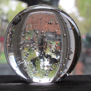 Clear Art Glass Round Ball Sphere Paperweight with Bubbles 2.5 inch Diameter