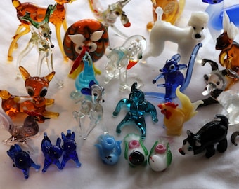 Vintage Mini Miniature Small Lampwork Glass Animals Choose Kangaroo Hare Dog Pigeons Cockerel Deer Ostrich Emu Reindeer