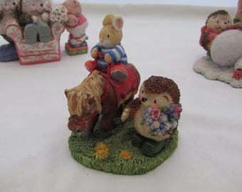 Gordon Fraser Country Companions Hallmark Hedgehog Figurines with Mouse riding a Pony