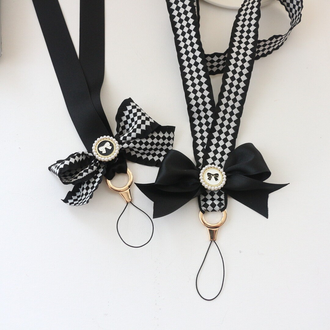 Black White Lanyard Bow Lanyard for Key Lanyard and Badge Etsy