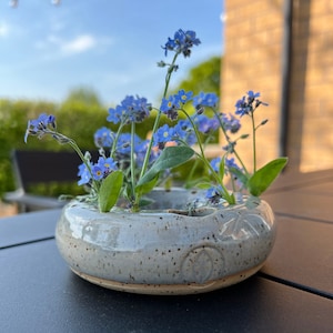 Handmade thrown speckled or creamy white stoneware ring shaped posy vases, glazed in soft gem shades, unique, organic and beautiful!