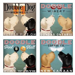 custom DOUBLE DOODLE DOG Goldendoodle Labradoodle Whoodle Wheaten art print by Ryan Fowler personalize theme, city, text, colors