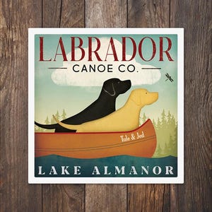 custom Double Dog LABRADOR Canoe Co. art print by Ryan Fowler personalize theme, city, text, colors