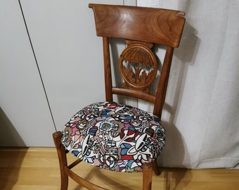 Belle chaise en bois massif motif Parasol relooké vintage époque Directoire fin XVIIIe début XIXe Rare France