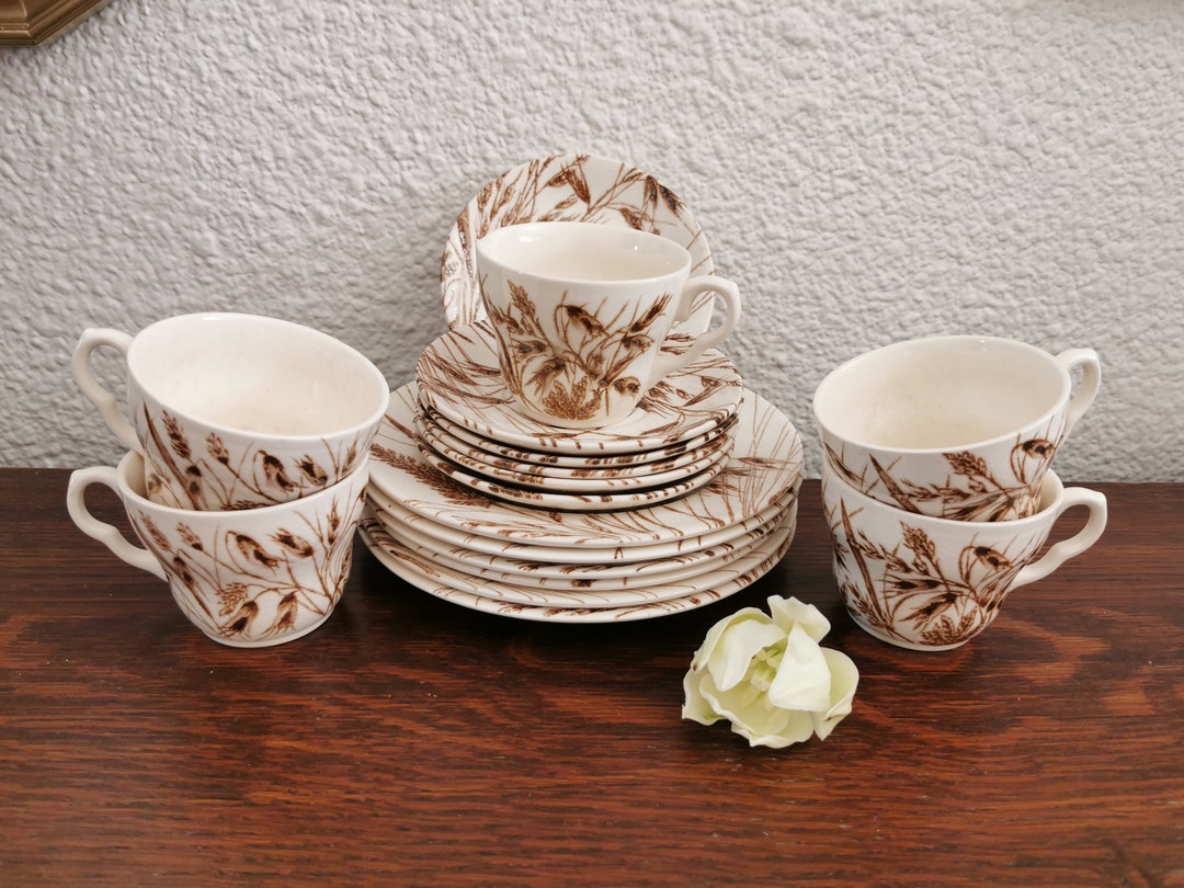 Vintage English Ironstone Tea Coffee Set 17 Pieces Wheat Pattern Brown ...
