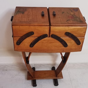 Vintage Folding Sewing Box | Mid-Century Accordion Storage Chest | Wooden Craft Organizer