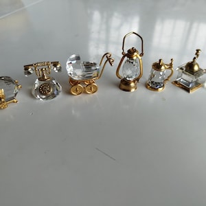 Crystal miniatures Swarovski-style faceted glass Lantern, Beer Stein, Coffee Grinder