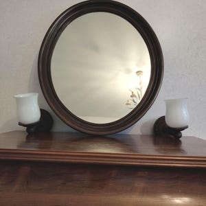 French Oval Vintage Wall Mirror with Matching Wall Sconces, Solid Wood Frame, Rustic Mirror c.1960s, Horizontal-Vertical hanging, retro home