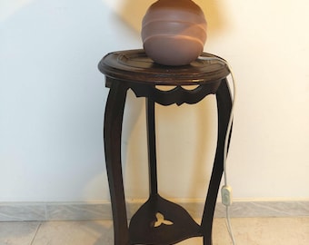 Antique French Round Pedestal Side Table, Dark Wood Tripod Gueridon, Lamp Stand Plant Table, Vintage Wooden Table 1900–1925