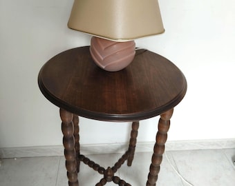 Vintage French Wooden Side Table c.1900, Rustic Farmhouse Gueridon, Turned Legs, Small Accent Table, Cozy Cottage Decor, plant stand