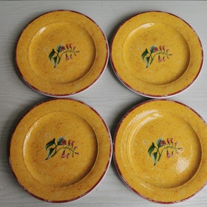 Set of 4 Yellow Dessert Plates – Vintage Hôtesse France – 21 cm – French Country Kitchen – Rustic Farmhouse Tableware – Shabby Chic
