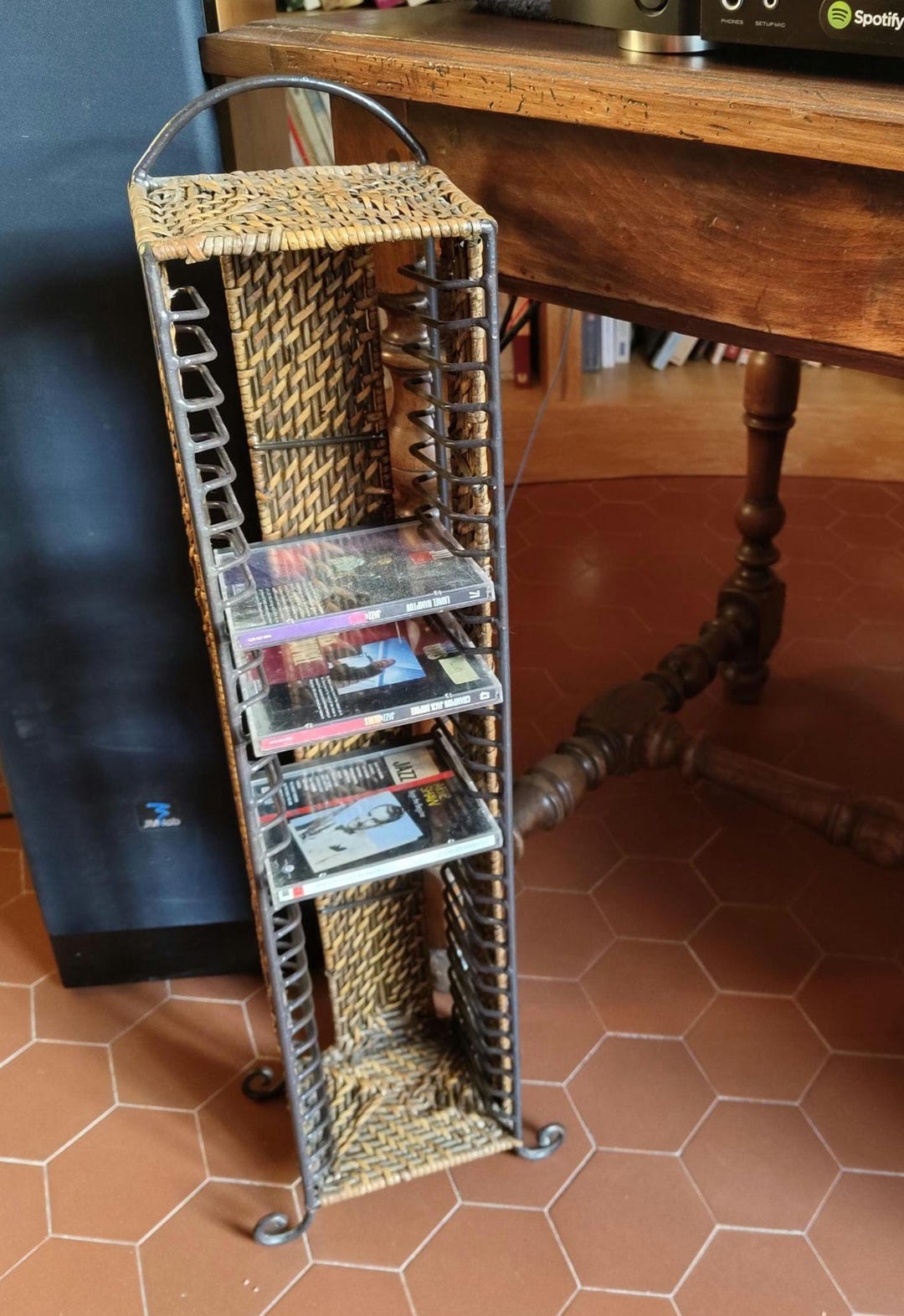 Vintage CD Rack 1990s Metal & Wicker Stand – Slim Vertical Organizer ...
