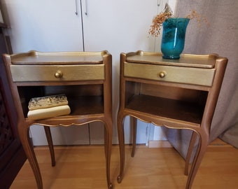 2 beautiful vintage bedside tables with a golden makeover France