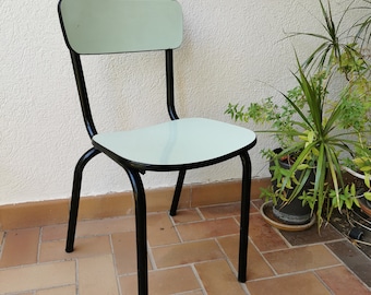 Blau-schwarzer Formica-Stuhl aus den 50er-60er Jahren, Frankreich, Dekoration, Küchenstuhl, Vintage-Geschenk für Zuhause