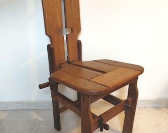 Vintage Brutalist Solid Oak Chair, Sculptural Wooden Dining Chair, Rustic Modern Design, Handmade Style, French Vintage