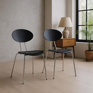 Vintage Italian Chairs by Sintesi, Elyt 1970s Modernist Design, Black Plastic & Chrome, Space Age Pair, Mid-Century Seating