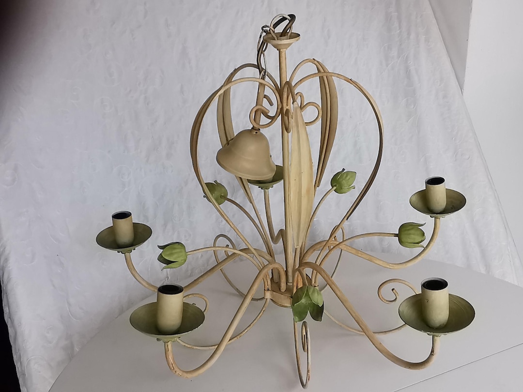 Vintage Italian Toleware Chandelier With Floral Design 5-light Metal ...