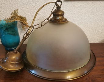 Vintage Italian frosted glass and brass chandelier