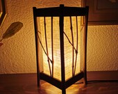 Bedside lamp made of bamboo wood and vintage brown beige fabric 70s France