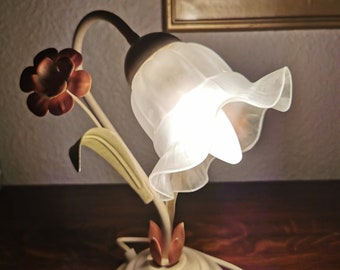 Gooseneck lamp in sheet metal, tulip lampshade, vintage frosted glass