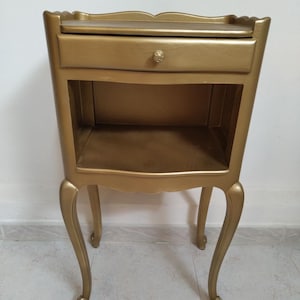 Vintage gold-painted side table with cabriole legs glamorous French nightstand chic accent table for bedroom or living room Glamorous home