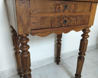 Antique French Bedside Table, 19th Century Rustic walnut-toned wood Side Table, Provincial Farmhouse Nightstand, Cottagecore Furniture