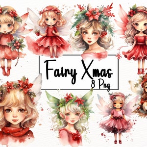 8 PNG Watercolor Christmas Fairy Garden Clipart Bundle, Fairytale Christmas Clip art, Winter Holiday Graphic png, Xmas.