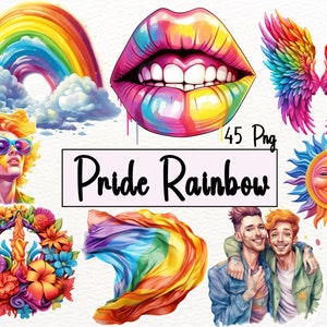 45 PNG aquarel LGBTQ Pride clipart bundel, LGBT Pride maand bestanden png bundel, Pride Party clipart, Rainbow illustraties, digitale download.