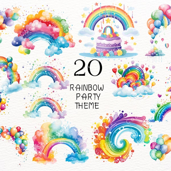 20 PNG Watercolor Rainbow Star Cloud PNG Bundle, Digital Crafts Designs Transparent, Rainbows Clipart, Stars Clipart, Commercial Use