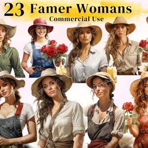 23 Clipart aquarelle fermière, graphiques numériques, belle fille de la campagne PNG Bundle, usage commercial, téléchargement numérique.