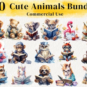 50  Cute Animals Bundle  Clipart, Mega Bundle Watercolor Animal bundle, safari PNG,  baby-shower, kids, nursery, cute.