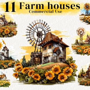 Farmhouse Sunflower PNG Clipart Bundle: Spring Landscape (Digital Download)