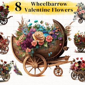 Bundle de 8 brouettes florales aquarelle PNG, brouette ClipArt artisanat Bundle papier numérique Scrapbooking, téléchargements numériques.