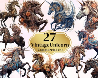 27 Fantasy Carousel Horse Clipart: Ornate Animal Digital Downloads (PNG)