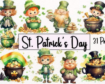 31 St. Patricks Day Gnome Graphic,Boy and Girl Party,St Patrick Png, Rainbow Digital Downloads.