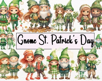 29 Gnome Girls on St Patrick's Day Watercolor  Bundle, Transparent PNG, Digital Download, Irish Girls Card Making Scrapbook Junk Journal