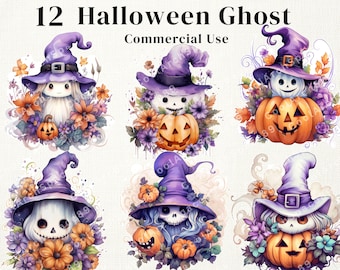 12 Halloween Ghost Clipart,  Ghost Clipart, Pumpkin Clipart, Commercial use, Digital Download, Card Making, Clip Art, Digital Craft