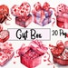 20 PNG Watercolor Valentine's Day Gifts Clipart, Heart Box Valentines ...