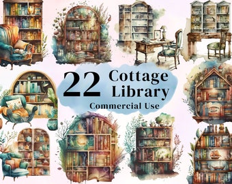 Cottage Library PNG Bundle: Cozy Printable Images (Commercial Use)