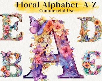 Floral Alphabet  A - Z clipart,Floral Letters Png,Watercolor Alphabet png,Wedding letters png,Floral letters clipart ,Floral Clip art,Boho