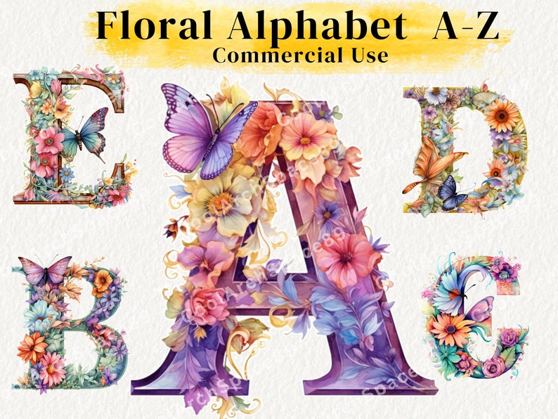 Floral Alphabet A Z Clipart, Blumen Buchstaben Png, Aquarell Alphabet