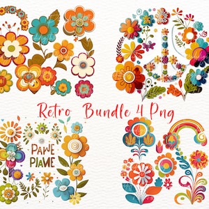 Retro Flower PNG Bundle: Groovy Floral Graphics (Digital Download)